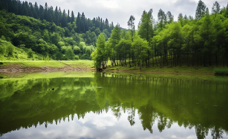 蓝天白云湿地公园林间小道湖面植被,高清,摄影图,摄影图片,图片大全,摄影图免费下载